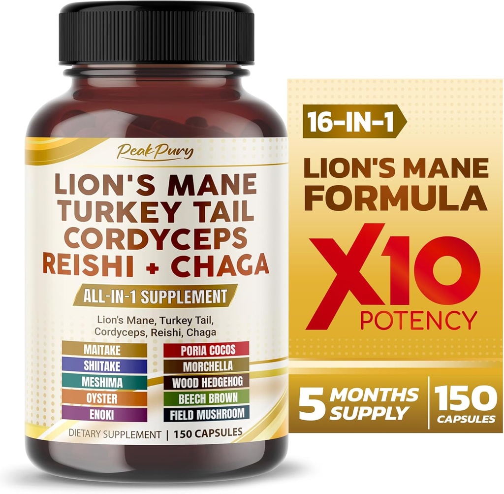 Lions Mane Turkey Tail Cordyceps Reishi Chaga - Samlet Wellness Support - Made in USA
