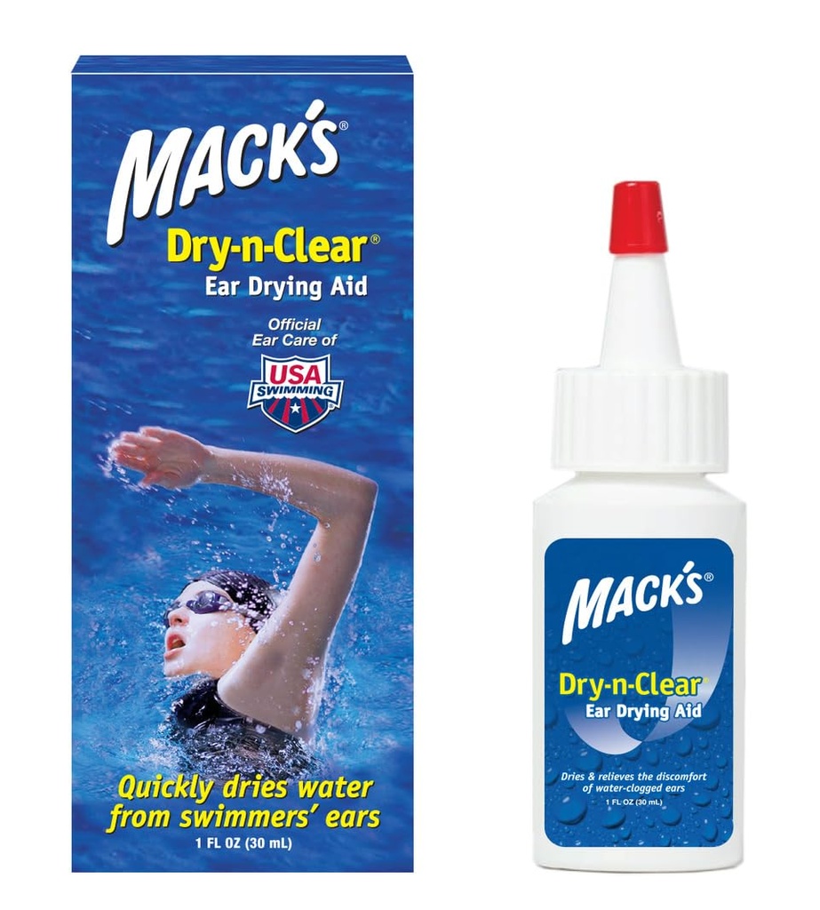Macks Dry- n- Clear ® Ear Driing Aid - Swimmers Ear Drops for Water Cligged Ears Efter svømning, brusebad, Scuba Dykning og Surfing - 1 Fl Oz