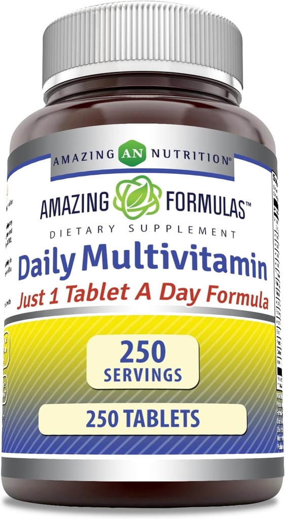 Amazing Formulas Daily Multivitamin Tablets (Non- GMO) - Bare 1 tabletter A dag formel A Komplet Multivitamin til at understøtte hjerte-kar-sundhed, immunfunktioner, visuelle funktioner & mere * (250 Tæl)