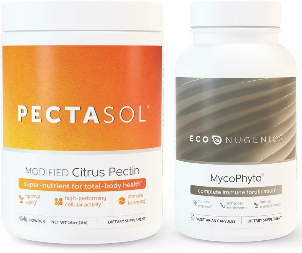EcoNugenics Ultimate Immunsystem Support Pack - PectaSol- C Modified Citrus Pectin- 454 Grams & MycoPhyto Medicinal Mushroom Health- 60 Kapsler
