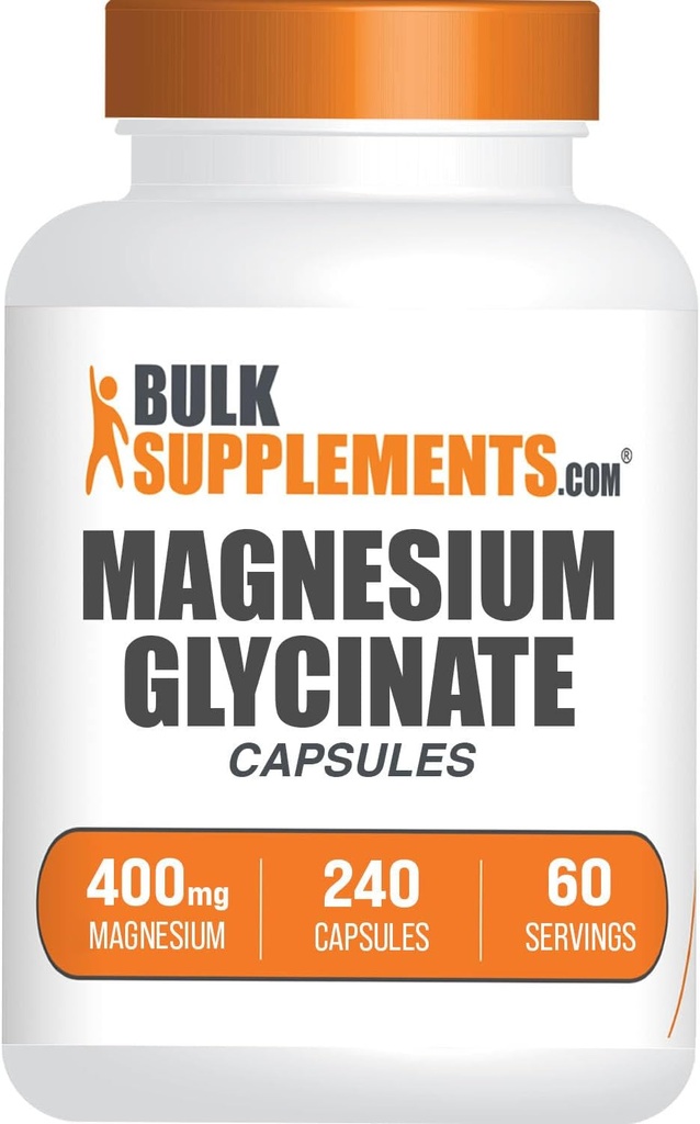 BulkSupplements.com Magnesiumglycinatkapsler - Magnesiumtillæg, stærkt Absorberet Form - Gluten Free, 4 kapsler pr servering (400mg), 240 greve (pakning med 1)