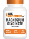BulkSupplements.com Magnesiumglycinatkapsler - Magnesiumtillæg, stærkt Absorberet Form - Gluten Free, 4 kapsler pr servering (400mg), 240 greve (pakning med 1)