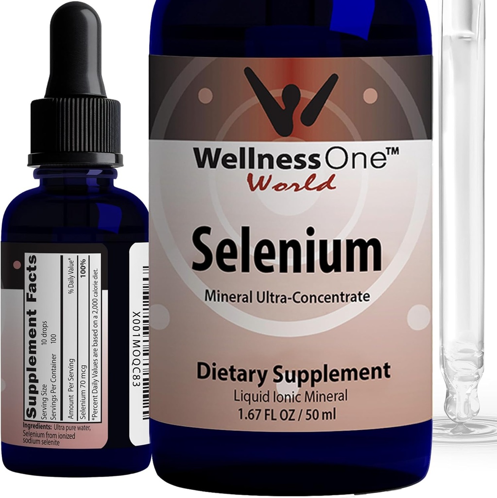 WellnessOne Liquid Selenium Supplement - Ionized Selenium Liquid Drops 70 mcg - Antioxidant, Cardiovaskulær og immunforsvar - USA Testet, Vegan, Non- GMO, Gluten Free, Unflavored - 1,67 fl oz