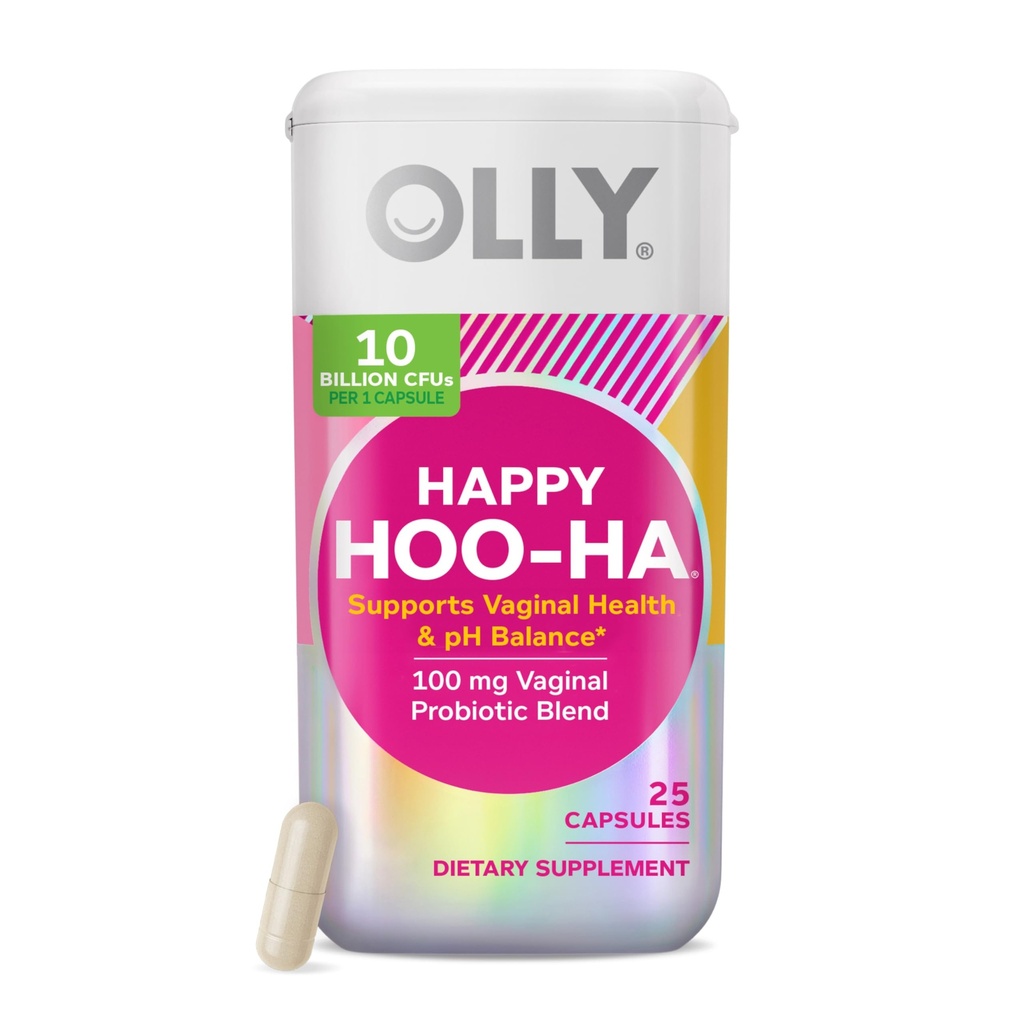 OLLY Happy Hoo-Ha kapsler, Probiotiske for kvinder, vaginal sundhed og pH balance, 10 Millioner CFU, Gluten Free - 25 Greve