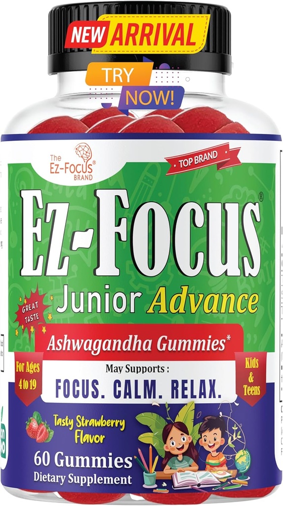Junior Ashwagandha Gummies for Kids & Teens; rolig, Focus & Relax Support
