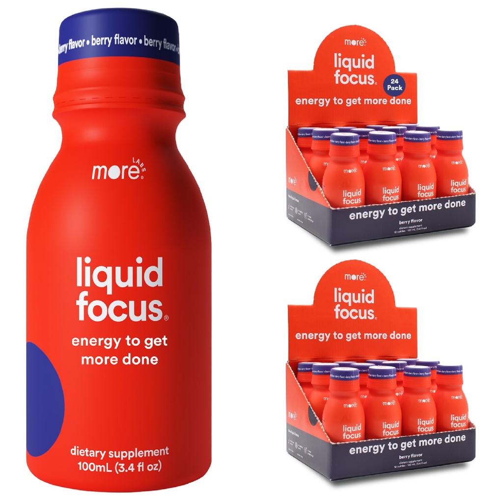 Flere Labs Liquid Focus, Nootrop Smart Drink med stærke antioxidanter og adaptogene urter til energi og koncentration, 150mg koffein (pakke med 24)