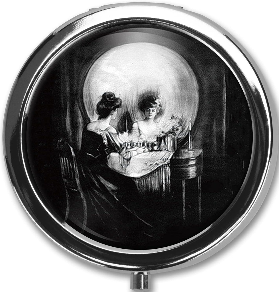 Pill Box sag Pillbox Holder Trinket Stash Box Arsenic Vintage Style Medicin Vitamin Pill Organizer sag (Skull)