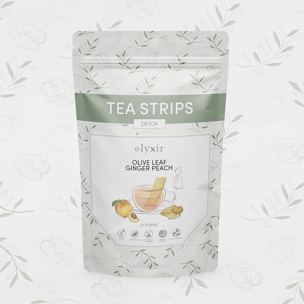 Olyxir Detox Tea Strips - Natural Olive Leaf, Ingefær, & Peach flavors - Instant, Energizing, Organic, Paleo, Vegan, Non- GMO 'er