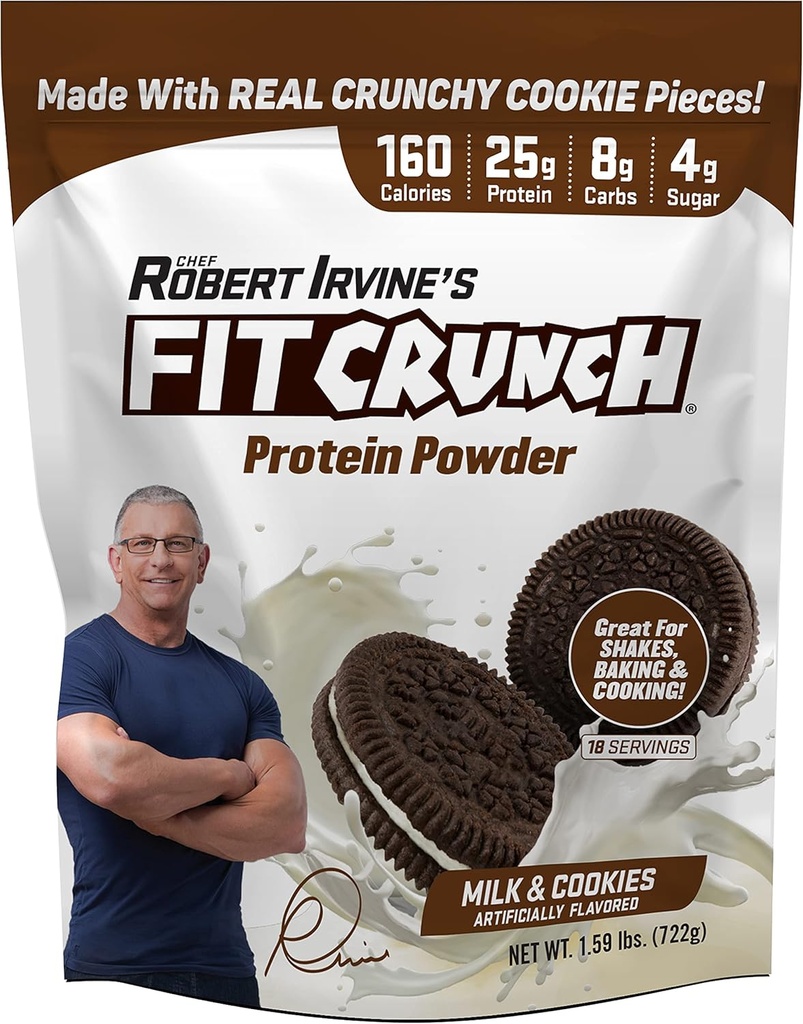 FITCRUNCH Tri- Blend Whey Protein, Keto Friendly, Low Calories, High Protein (18 Servere, Mælk & cookies)