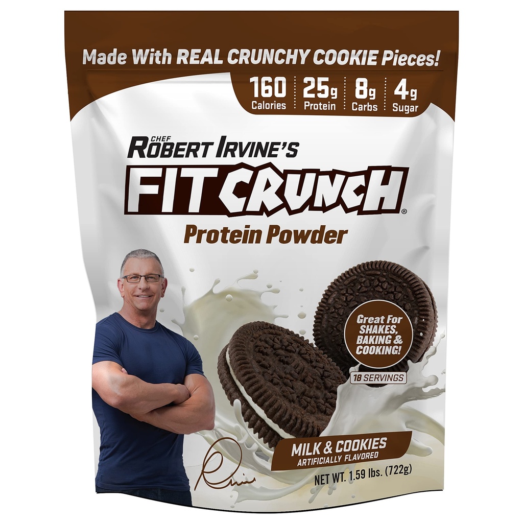 FITCRUNCH Tri- Blend Whey Protein, Keto Friendly, Low Calories, High Protein (18 Servere, Mælk & cookies)