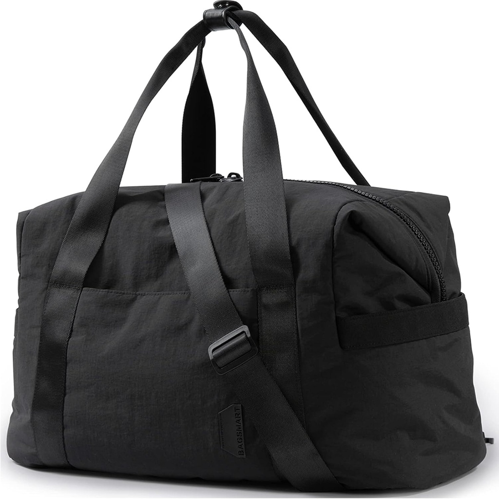 BAGSMART Gym taske til kvinder, Carry on Weekender Overnight Bag, Travel Duffel tasker med Trolley Ærme, Personlig vare Travel Bag Tote Bag Workout Dance Bag (Sort, Medium)