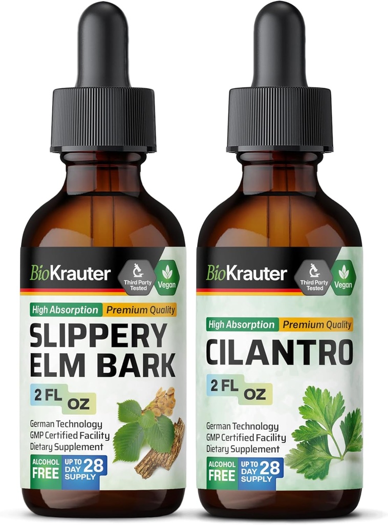 BIO KRAUTER Slippery Elm Tinktur 2 Fl. Oz. & Cilantro Tinktur 2 Fl. Oz.