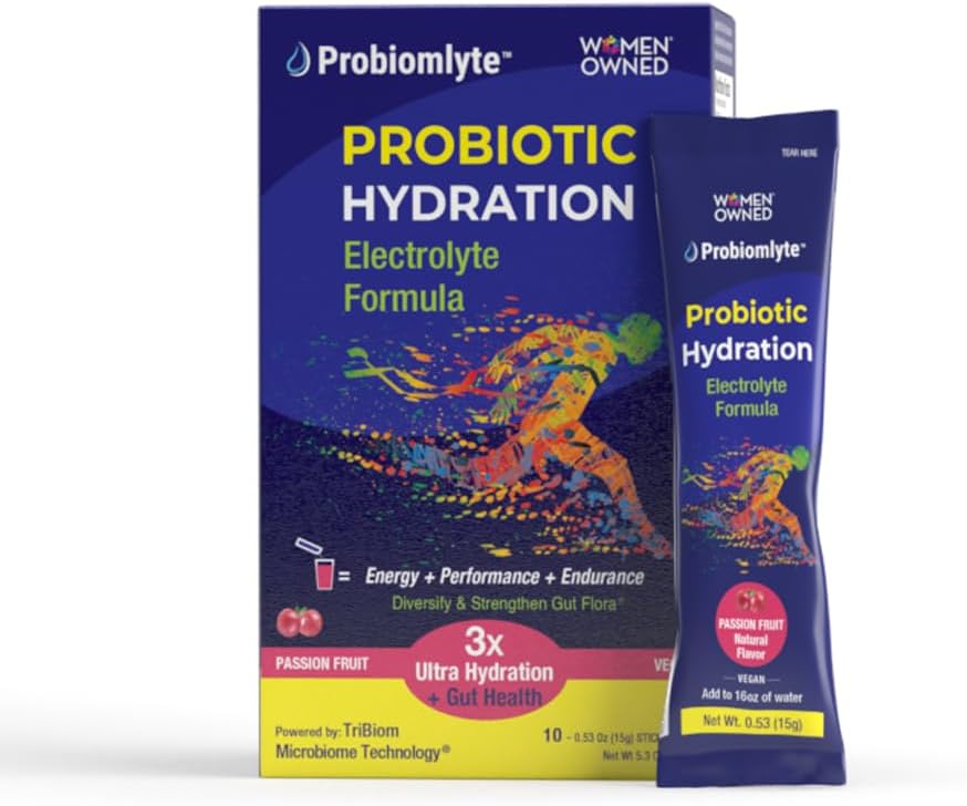 Probiomlyt- Probiotisk hydrering Forstærker (Passionsfrugt) med Patenteret TriBiom Microbiome teknologi til Endurance, ydeevne, energi og Gut sundhed