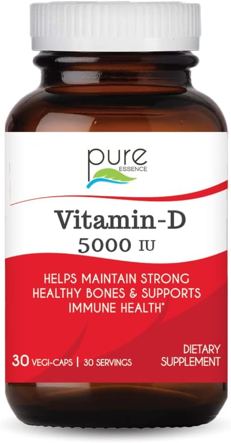 Pure Essence Labs D-vitamin - 5000 IE D-vitamin fra 100% Pure Cholecalciferol - 30 Vegetariske kapsler