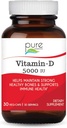 Pure Essence Labs D-vitamin - 5000 IE D-vitamin fra 100% Pure Cholecalciferol - 30 Vegetariske kapsler