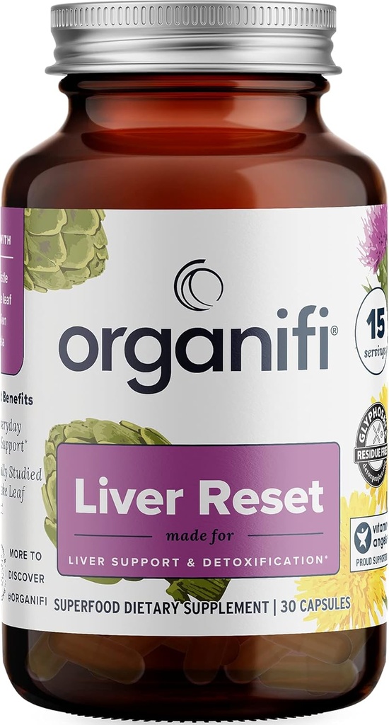 Organifi - Lever Reset - Lever Detox - fordøjelses- og immunstøtte - fremmer cellulær energiproduktion, 30 kapsler