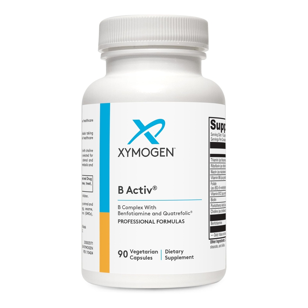 XYMOGEN B Activ Vitamin B Kompleks med benfotiamin, methylfolat, biotin, vitamin B6 & B12 (Methylcobalamin b12) - Energitilskud til binyrebark & Mood Support (90 kapsler)