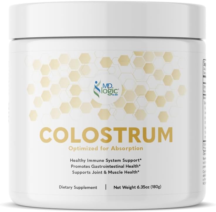 Colostrum af MD Logic Health ® til immunforsvar, Gut, Joint & Muscle Health Support - Pure, Potent, Low Molecular Bioactive Colostrum - 180g - 60 Servering - Made in New York