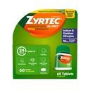 Zyrtec 24 timers allergilindring tabletter, indendørs og udendørs allergimedicin med 10 mg Cetirizin HCl per antihistamin tablet, lindring af allergier, 60 tal.