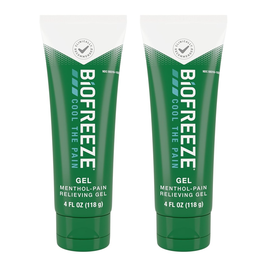 Biofreeze Menthol Pain Lemping Gel 4 FL OZ Tube (pakke af 2) til smertelindring forbundet med ondartede muskler, arthritis, simple rygsmerter, og fælles smerte (Packaging May Vary)