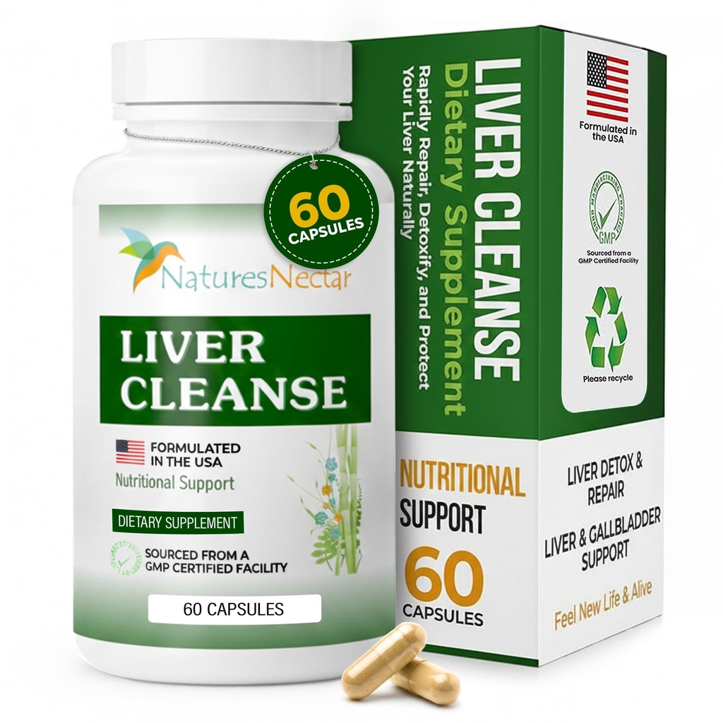 Nature 's Nectar lever rense Detox & Reparation - Aktiv leverstøtte supplement med mælk tidsel lever Detox - Hjælper med at reparere og beskytte lever, hjælpemidler fede lever & galdeblære sundhed - 60 kapsler