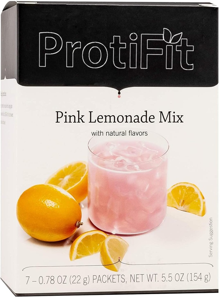 ProtiFit - High Protein Fruit Flavored Powder Drink Mix, 15g Protein, Low Calorie, Sugar Free, Ideel Protein Kompatibel, 7 Servere Per Box (Pink Lemonade)