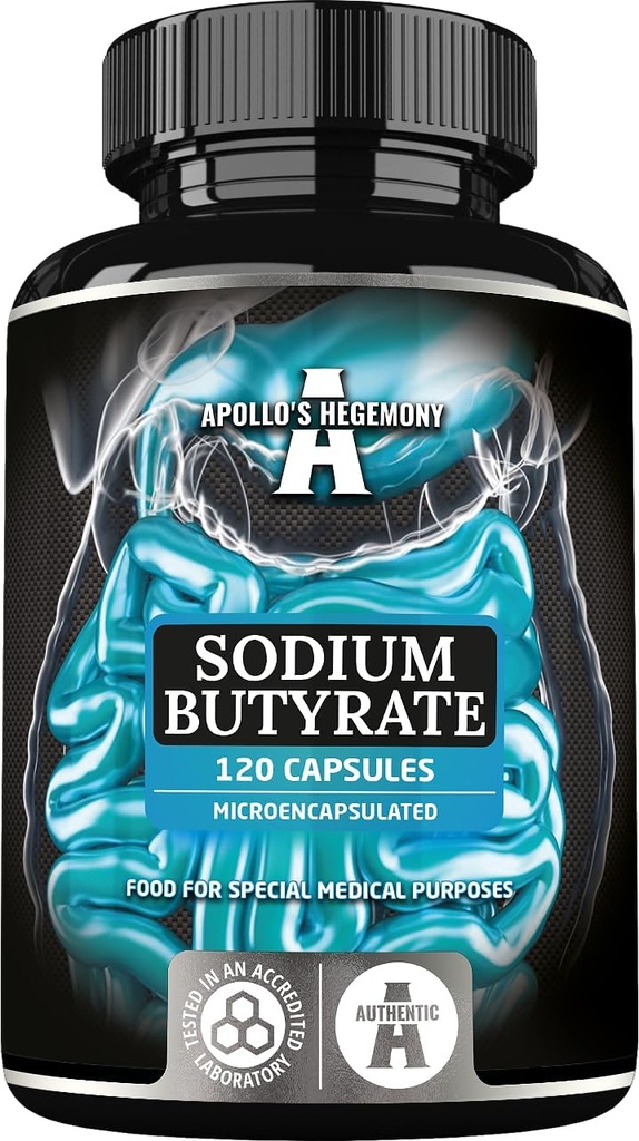 Natriumbutyrate Højdosis 570 mg (30% butylsyre), 120 Vegankapsler, 4 måneders forsyning, Natriumsupplement til støtte Intestinal Barrier Regeneration og oval Gut sundhed - af Apollos Hegemony