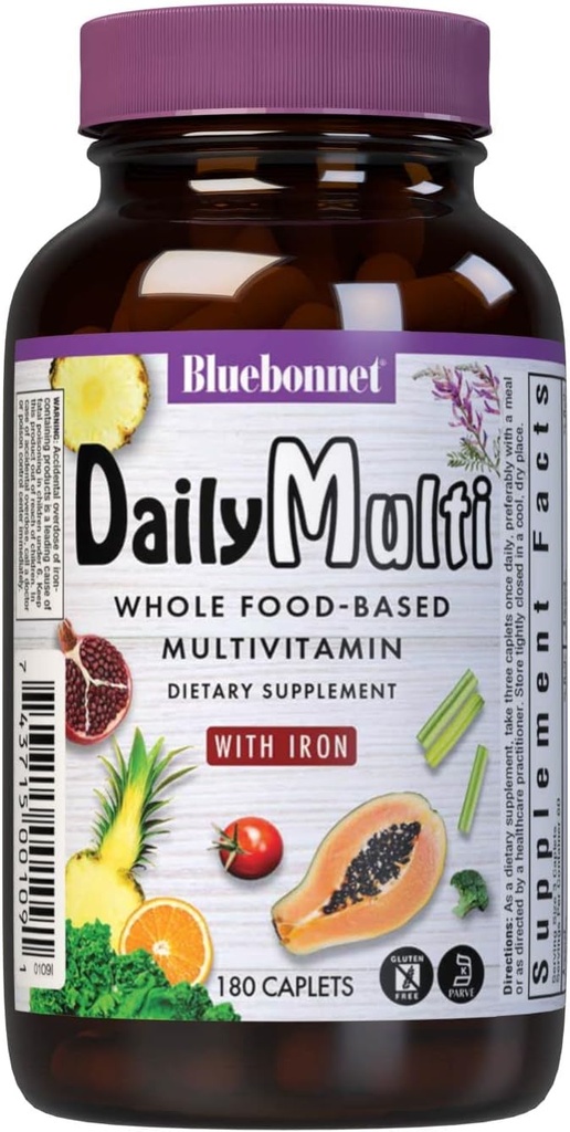 Bluebonnet Nutrition Super Earth MultiNutrient Formel (med jern), for Daily Nutritional Support, Gluten- Free, Kosher Certified, Dairy Free, Vegetarisk Friendly, 60 Servering, Green, 180 Greve