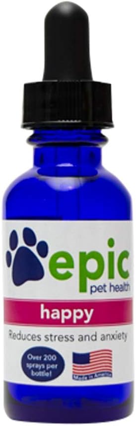 Happy - All Natural Liquid Spray Supplement - Eases Separation Angst, Hjælper med Vet Besøg, Rejser, Grooming, Tab af en ven (Dropper 1 oz)