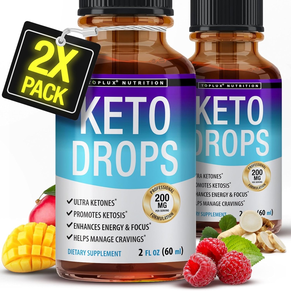 Toplux Keto Diet Drops Ketogent Supplement - Premium Formel til støtte Ketosis, bedre Absorption Væske, Garcinia Cambogia, for mænd og kvinder