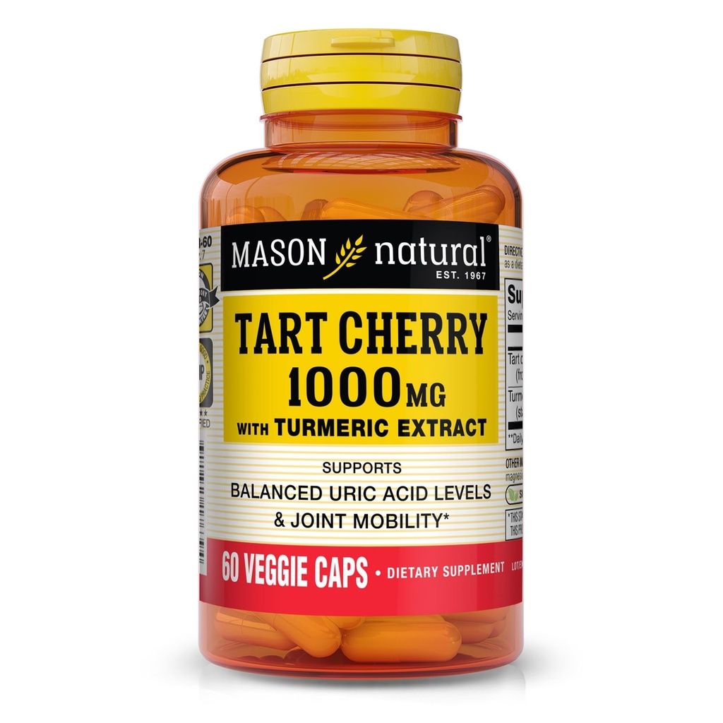 MASON NATURAL 1000mg Tart Cherry Extract med standardiseret gurkemeje, 60 dages forsyningskapsler til fælles støtte