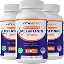 Vitamatic Melatonin 20 mg Tablets | Vegetarian, Non-GMO, Gluten Free | HIGH Potency 20 MG | Natural Berry Flavor (1/2 Tablets = Melatonin 10 mg) (120 Count (Pack of 3))