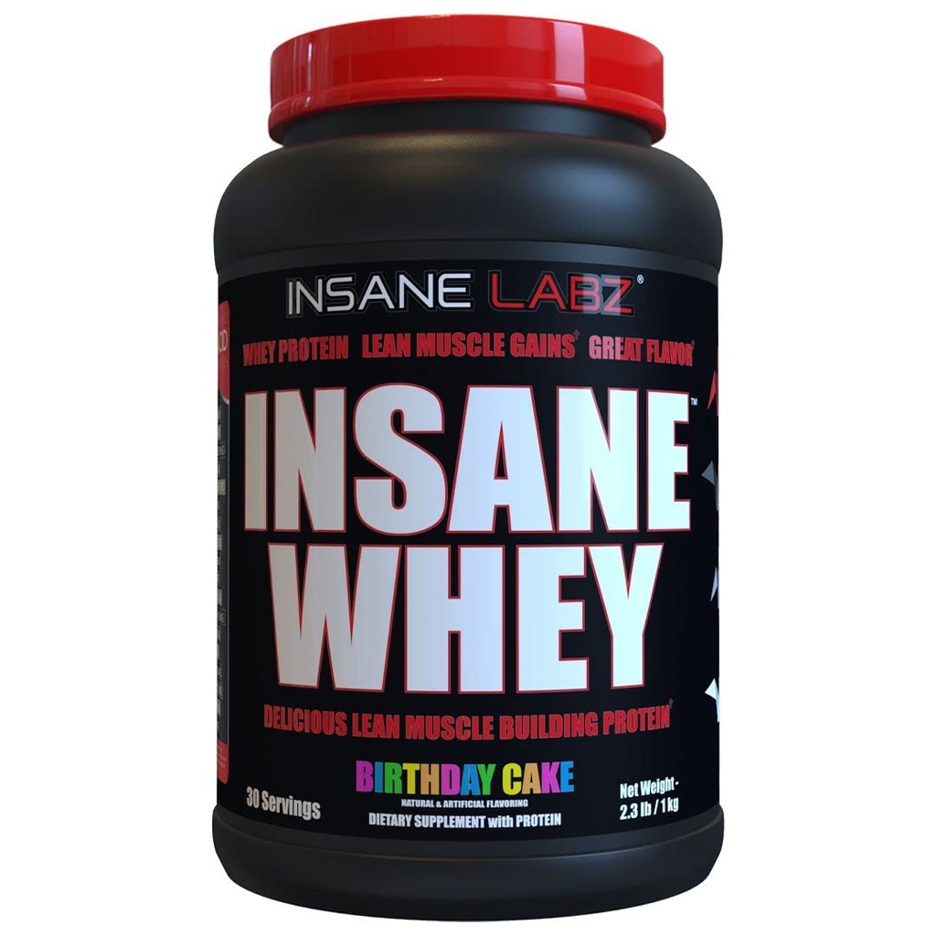 Insane Labz Insane Whey, 100% Muscle Building Whey Protein, BCAA Amino Profile, Mass Gainer, Meal Erstatning (Fødselsdagskage, 30 Servere)