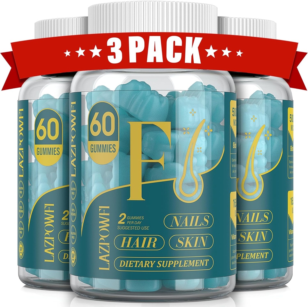 Biotin Gummies - Hår Hud og negle Vitaminer til mænd og kvinder, Vegansk vitamin B7, understøtter hårvækst og stærkere negle, 90 dages forsyning - Blueberry-3 Pack