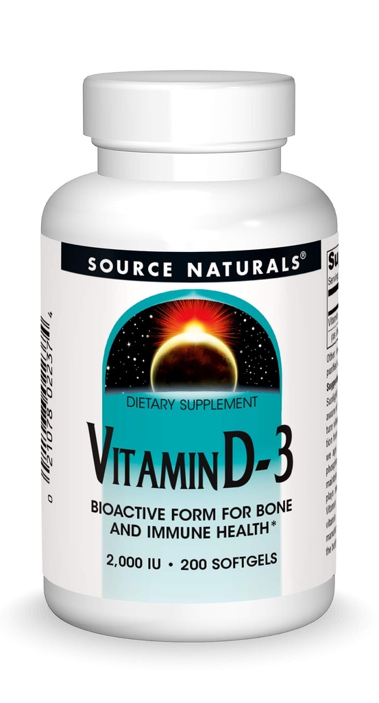 Source Naturals Vitamin D-3 2000 iu Understøtter Bone & immunforsvar - 200 Softgels