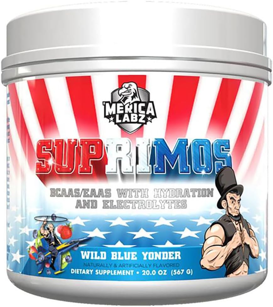 Merica Labz Suprimos BCAA / EAA tillæg med Elektrolytes for maksimal ydeevne og Endurance 30 Servere (Wild Blue Yonder, 20.0oz)