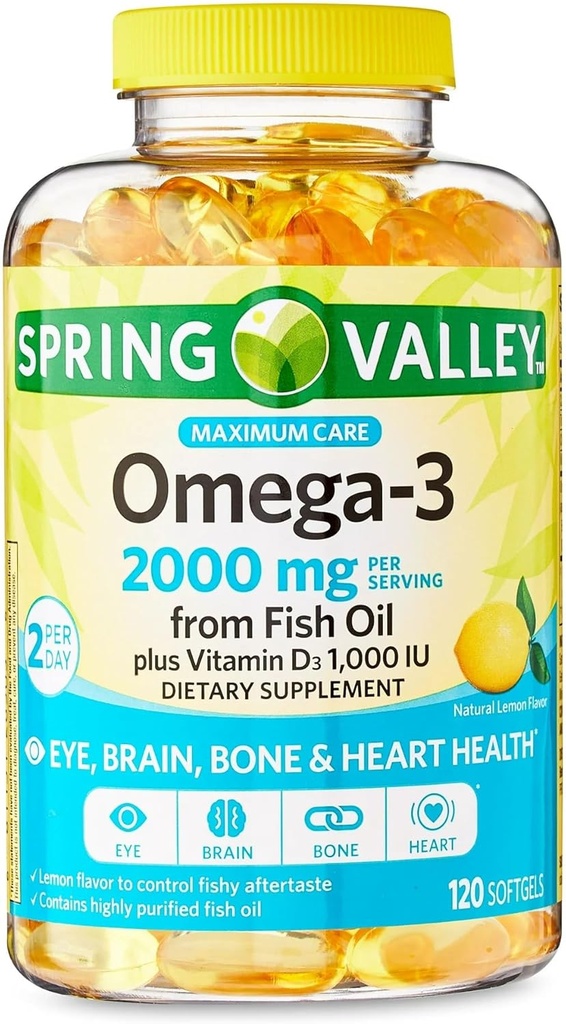 Konvergens Maksimal Care Omega-3 fra Fish Oil Eye Brain Bone & Heart Health Kosttilskud Softgels, 2000 mg, 120 Tæl