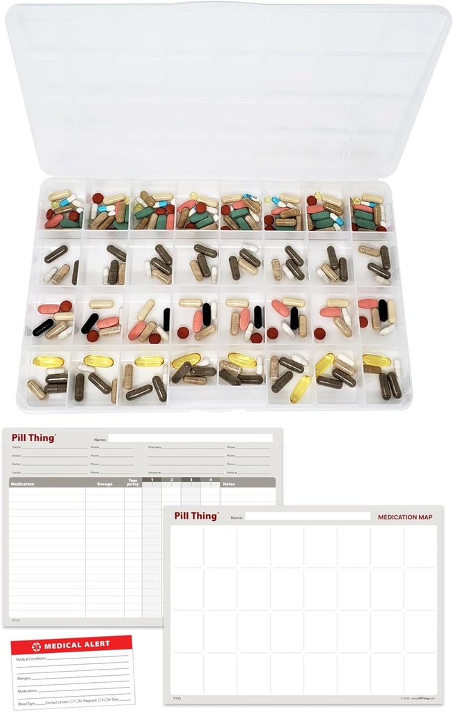 The Olympic Pill Organizer sag med store afdelinger & Stay Tight Lid - Monthly - 31 Day Pill Organizer * Gratis medicin log og medicinsk alarm kort inkluderet! (Månedlig)