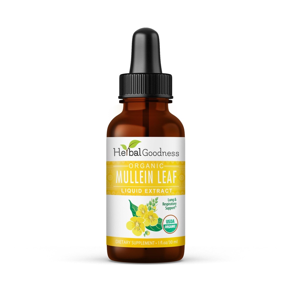 Herbal Goodness Mullein Leaf Extract - Mullein Drop for Lungs Detox, Herbal Expectorant og antioxidanter Egenskaber for luftveje & fordøjelsessygdomme - Mullein Tincture 1oz