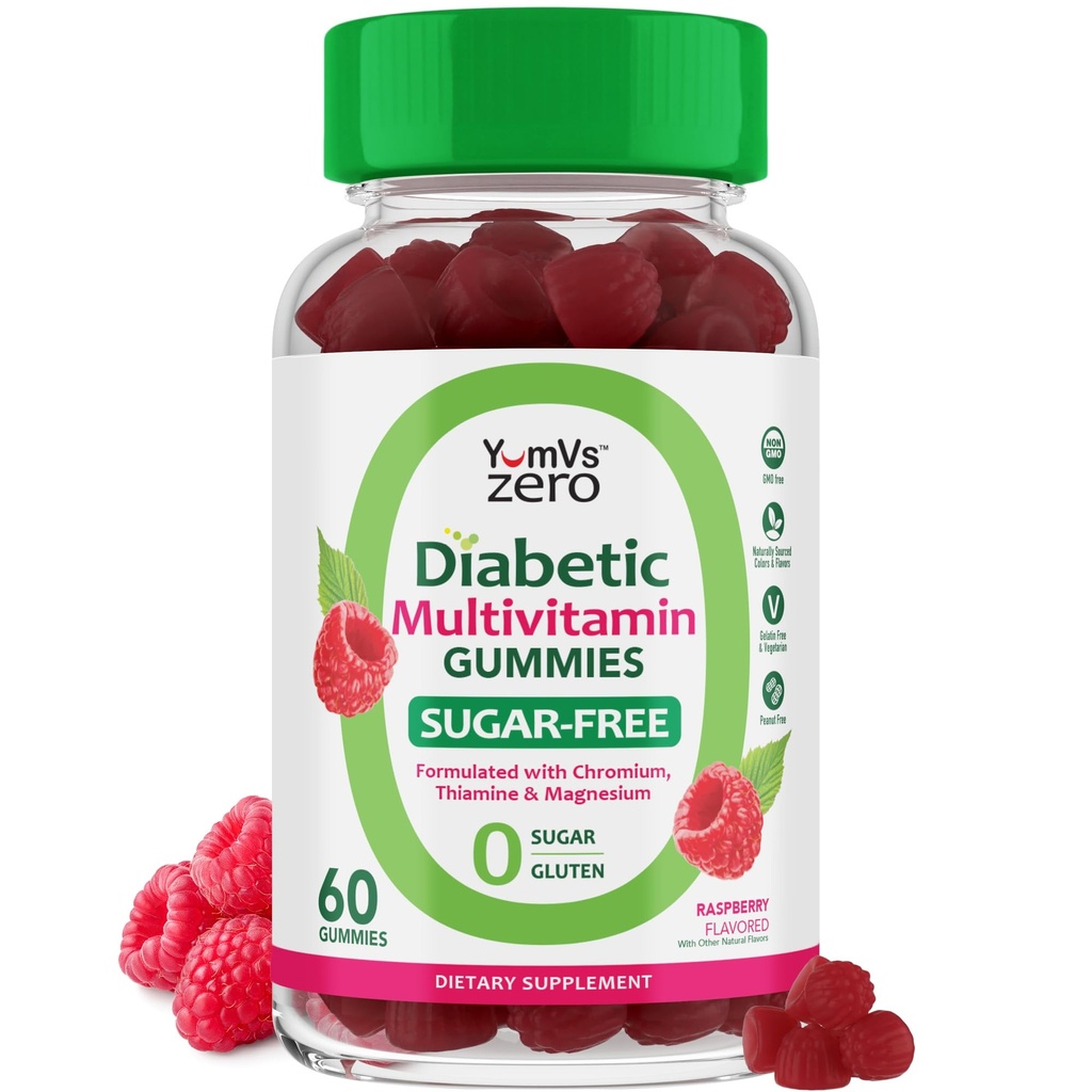 YUM- V 's Multivitamin for kvinder & mænd - Sukker fri Multivitamin Gummies - Zero Sugar Gummy med Chrom, Thiamin & Magnesium - Keto-Friendly Daily Vitamin Gummy - Natural Raspberry Flavor - 60 Greve