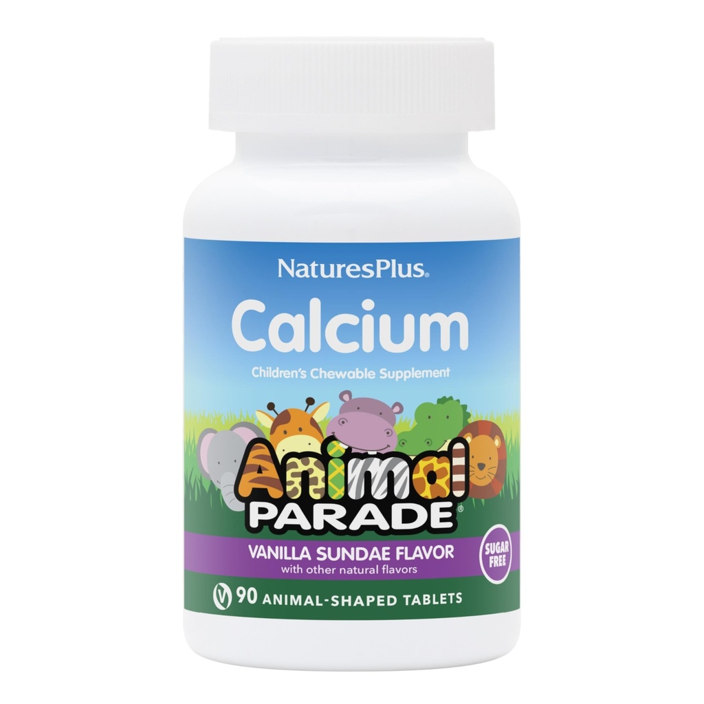 NaturesPlus Animal Parade Sugar- Free Children 's Calcium, Vanilla Sundae Flavor - 90 Chewable Animal Shaped Tablets - Magnesium for ben sundhed - Gluten Free - 45 Servere