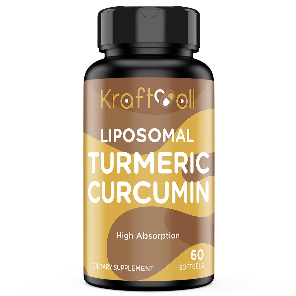 Liposomal gurkemeje supplement 2200 mg med sort peber ekstrakt 15 mg for høj absorption og fælles funktion, 60 Softgels for voksne