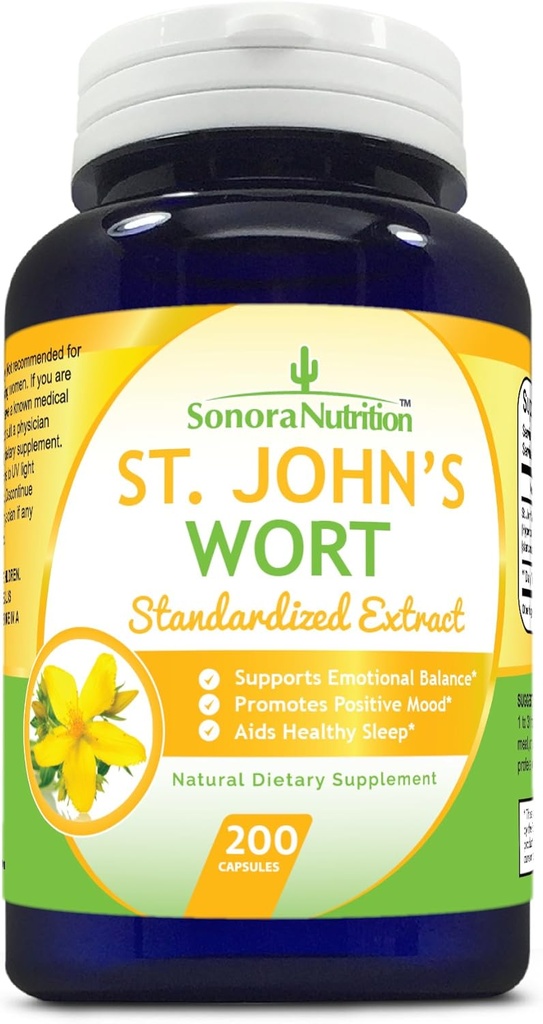 St. John’s Wort Standardized Extract with 0.3% Hypericin 300 mg, 200 Capsules
