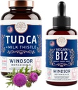 WINDSOR BOTANICALS Tudca med Silymarin Milk Thistle og Vegansk Vitamin B12 Væske - Sundhedsstøtte Bundle