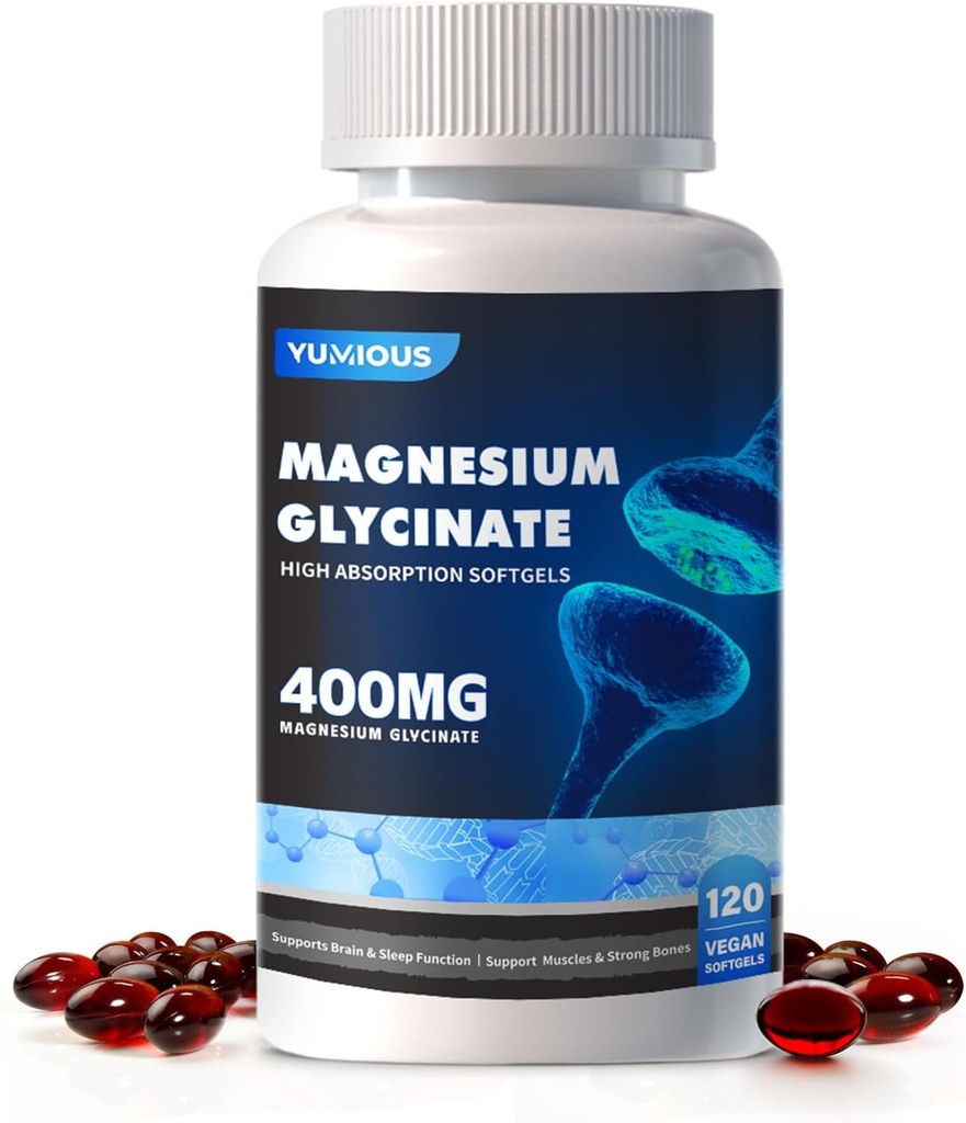 Magnesiumtilskud Softgel, Easy Absorption Magnesium Glycinat Gelatine Kapsel 400mg, høj biotilgængelighed Magnesium til søvn & ro Support, Nervøs, Muskel & Ben Sundhed