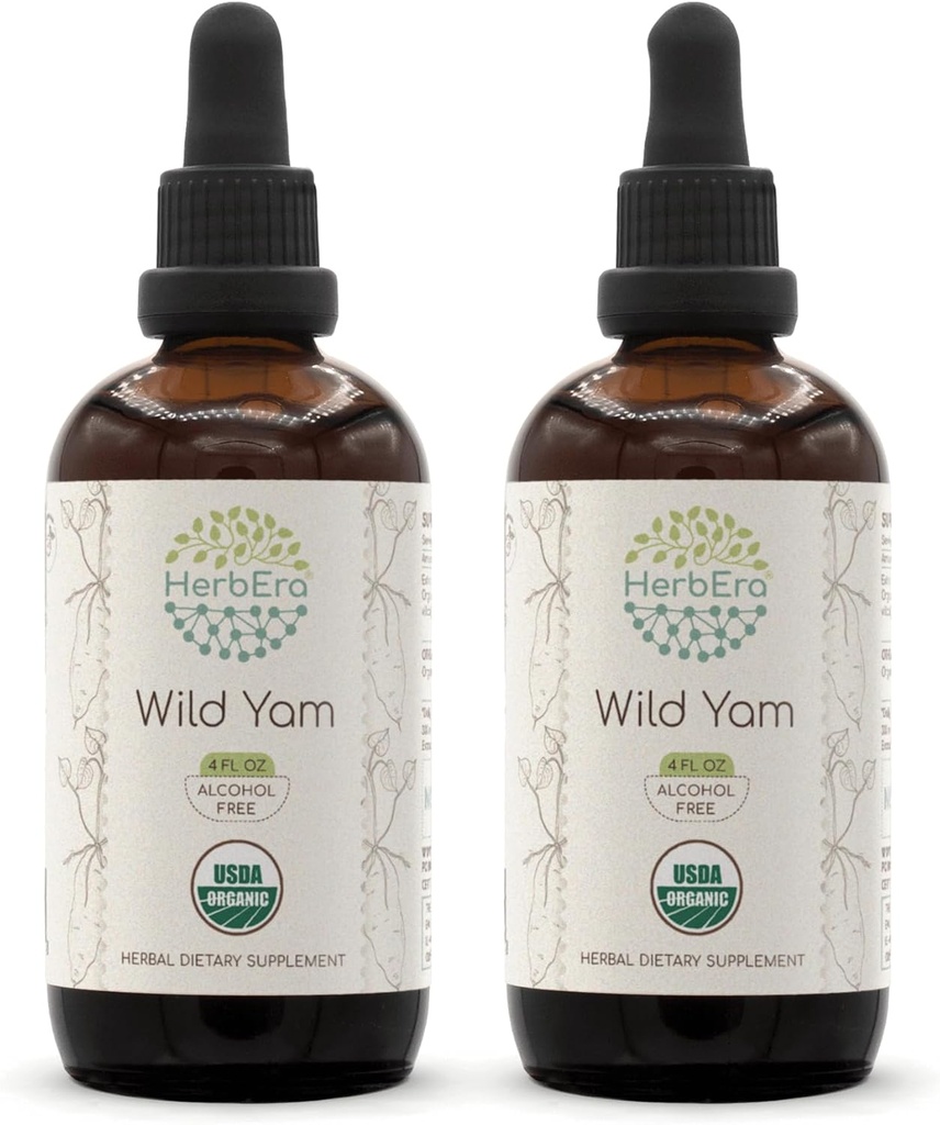HerbEra Wild Yam B120 (2pcs) Alkohol- Free USDA Organic Herbal Extract Tinktur, Koncentrerede flydende dråber Natural Wild Yam (Dioscorea Villosa) Tørret rod (2x4 fl oz)