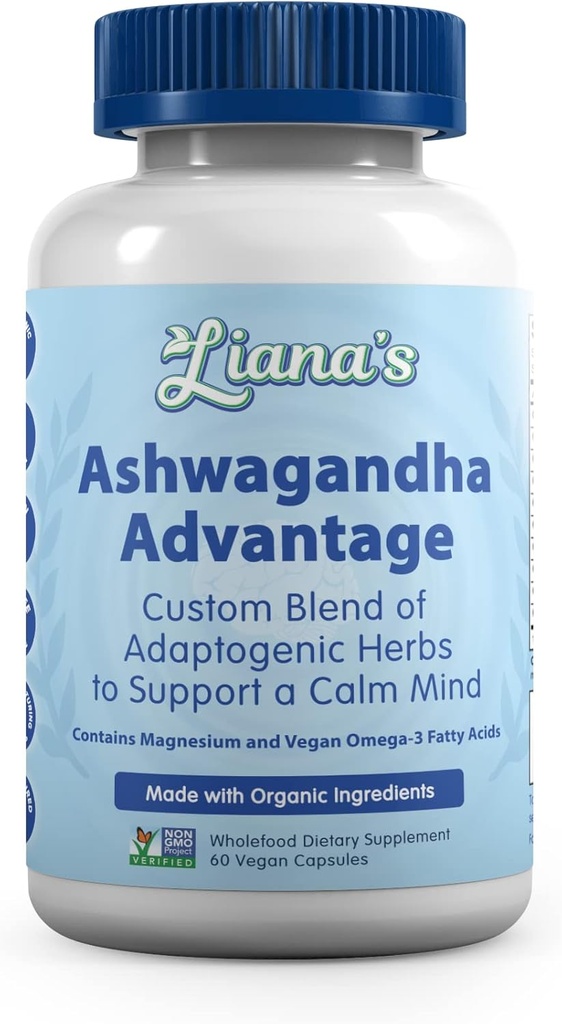 Ashwagandha Advantage, USDA Organic Blend for Stress Relief, Mood & Adrenal Support. Lavet med Ashwagandha, gurkemeje, Spirulina, og More- 60 Kapsler Pure Non- GMO Vegan Supplement