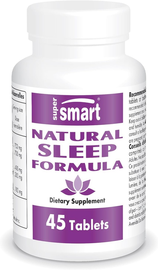 SuperSmart - Natural Sleep Formel (Advanced Formel) - med L- Tryptophan, Valerian Root, Hop, Eschscholzia Californica - Herbal Supplement124; Non- GMO & Gluten Free - 45 tabletter