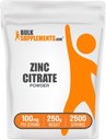BulkSupplements.com Zink Citrate Powder - Zink Supplements, Mineral Supplement, for immunforsvar - Gluten Free, 100mg per Serving, 250g (8,8 oz) (pakke med 1)