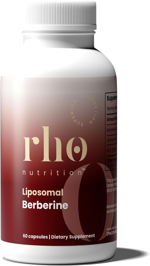 Rho Nutrition Liposomal Berberine Kapsler - Ultra High Absorption Supplement - Understøtter immunfunktion, Gut Sundhed og Metabolisme og Kardiovaskulær Sundhed (60 Kapsler)